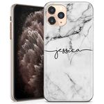 TULLUN Personalised Phone Case for iPhone 6 / 6s - Clear Hard Plastic Custom Cover Grey Black Marble Individual Style Initials Name Text - Horizonatl Name