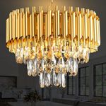 SUANI Golden Italian K9 Crystal Ceiling Fixture Metal Chandelier | Chandelier for Hotel | Jhoomar for Restaurant | Chandelier Home | Light Fixture Chandelier, Gold, Round (400) mm