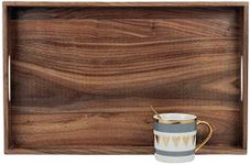 MAGIGO 20 x 12.5 Inches Medium Rectangle Black Walnut Wood Ottoman Tray with Handles, Serve Tea, Coffee or Breakfast in Bed, Classic Wooden Decorative Serving Tray