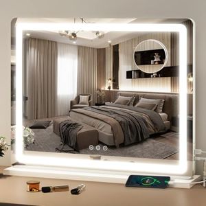 FENNIO 23" x 18" Vanity Mirror with Lights,LED Makeup Mirror,Hollywood Mirror with 3 Color Modes & Adjustable Brightness,Vanity Mirror White