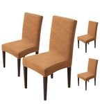 House of Quirk Stretchy Universal Jacquard Waterproof Sapphire Chair Cover Removable & Washable Short Dining Chair Cover Protector Seat Slipcover (Camel,Pack of 4)