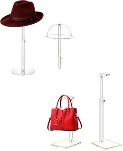 SHUNKAIZS Bundle Set: Acrylic Hat & Purse Display Stands, Adjustable Height (8"-24"), Clear Holder for Retail, Salon, Closet Organizer