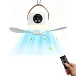 moyiw Portable Camping Fan with LED Light, 7200 mAh USB Ceiling Fan with LED Light Remote Control, Timer, 4 Speeds 3 Brightness, Rechargeable Ceiling Fan for Tent Car Picnics Travel