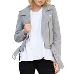 [BLANKNYC] womens Luxury Clothing Cropped Suede Leather Motorcycle Jackets, Comfortable & Stylish Coats, Cloud Grey, Medium