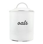 AuldHome Farmhouse Enamelware Oatmeal Canister (White); Rustic Distressed Style Oats Storage for Kitchen