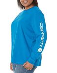 Carhartt Women's Loose Fit Heavyweight Long-Sleeve Logo Sleeve Graphic T-Shirt, Marine Blue, Medium