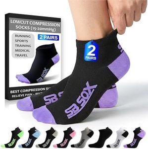 SB SOX 2-Pair Compression Running Socks for Men and Women – Low Cut/Ankle Athletic Socks for All-Day Wear (Large, Black/Purple)