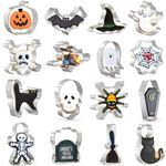 Keepatyart Halloween Cookie Cutters Set 16 Pieces Halloween Biscuit Cutters Shapes - Ghost, Bat, Pumpkin, Cat, Witch, Spider, Skull, Gingerbread Man, Etc. for Baking Stainless Steel