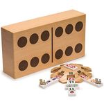 Complete Mexican Train Dominoes Set with Double 12 Dominoes Featuring Numerals, Wooden Hub, Train Markers, and Scorepad