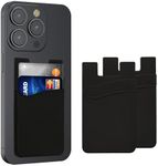 kwmobile Stick-On Card Holders for Phone (Set of 3) - Silicone Card Holder Double Slot Wallet - Sticks on to Phone Back - Black/Black/Black