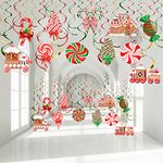 30 Pcs Christmas Hanging Swirl Decoration Candy Theme Hanging Decorations Christmas Swirls Streamers Gingerbread House Hanging Decoration for Indoor Outdoor Xmas Winter Holiday Party Supplies