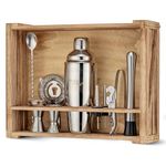 Mixology Bartender Kit: 11-Piece Bar Tool Set with Rustic Wood Stand - Perfect Home Bartending Kit and Cocktail Shaker Set For an Awesome Drink Mixing Experience - Exclusive Cocktail Recipes Bonus