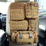 Jimikay Tactical Seat Back Organiser for Vehicles, Molle Panel, Storage Bag with 5 Removable Molle Pockets for All Vehicles Such as Jeep, SUV, Car, Ford, Chevy, Toyota, etc. (Model B-Khaki)