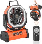 Rechargeable Camping Fan with LED Lantern, 20000mAh Auto-Oscillating Battery Operated Fan with Remote/Hook/Timer, 8” Portable Fan for Picnic, Fishing,Tent, RV, Power Outages, Hurricane(Orange)