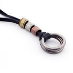 DonDon Men´s Necklace Leather with Ring Pendant in a Black Velvet Gift Bag