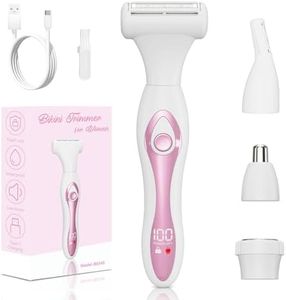 Electric Razors for Women, Painless Bikini Trimmer for Women for Silk Skin, 4-in-1 Wet/Dry Cordless Body Shaver, IPX6 Waterproof Replaceable Facial, Eyebrow, Nose Trimmer, Type-C Fast Charge, Pink