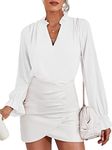 LYANER Women's Ruffle V Neck Solid Long Sleeve Chiffon Blouse Shirt Top, White, X-Large