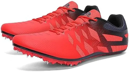 THESTRON Men Women Kids Track and Field Shoes Professional 8 Spikes Running Racing Sneakers Breathable Lightweight Sprinting Shoes (8,Red Black)