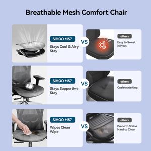SIHOO M57 Ergonomic Mesh Office Chair – Adjustable Lumbar, 3D Armrests, Grey