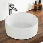 DeerValley Round Vessel Sink, 16" X 16" Bathroom Sink Above Counter, White Porcelain Ceramic Sink Bowl, Oval Vessel Sinks for Bathrooms Vanity Sink Art Basin DV-1V063