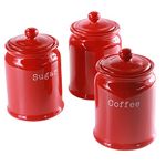 Tea Coffee and Sugar Large Storage Pots Ceramic Red Set of 3