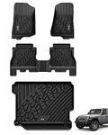 3W Floor Mats&Cargo Liner Fit for Jeep Wrangler JL 2018-2024 Unlimited 4-Door Without Subwoofer (Non JK or 4XE) All-Weather TPE Floor Liner for 1st, 2nd Row and Trunk Full Set Car Mats,Black