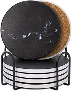 Dessous de Verre, Qveetry Lot de 6 sous Verre avec Support, Coaster en Céramique antidérapants pour la Maison, Le café et Les Bars(Noir)