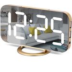 Digital Alarm Clock,7 in LED Mirrored Clocks Large Display,with 2 USB Charger Ports,Auto Dim,Night Mode,Modern Desktop Electronic Clocks for Bedroom Home Office Decor - Gold