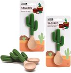 Monkey Business Saguaro Spoons Set Of 2, Cactus Shaped Serving Spoons for Guacamole Salsa and Mexican Dips, Silicone and Wooden Spoons for Serving At Parties and Fiesta Entertaining