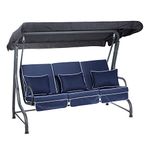 Alfresia Roma 3-Seater Garden Swing Seat - Outdoor Patio Swing Chair with Adjustable Waterproof Canopy and Luxury Cushions, Charcoal Canopy and Frame Navy Blue Luxury Cushions