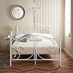 Home Treats 5ft King Size White Metal Bed Frame | King Size Bed with Crystal Finials | White King Size Bed Frame for Kids Adult Bedroom | King Size Metal Bed Frame | 5ft King Size Bed