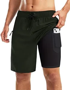Pinkbomb Men's Swim Trunks with Compression Liner 9 Inch Quick Dry Swimsuit Swimming Swim Board Shorts for Men with Pockets (Army Green, M)