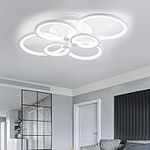 XEMQENER Modern LED Ceiling Light, 94W Chandelier Ceiling Lamp with 6 White Rings, Flush Mount Lighting Fixture for Living Room Bedroom Dinning Room Kitchen, 6000K Cool White Light