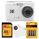 Kodak PIXPRO FZ45 Digital Camera (White) Bundle with 32GB Class 10 SDHC Memory Card, Kodak AA Xtralife Batteries (4-Pack) and Clikoze Lens Cloth
