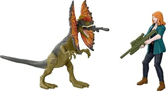 Jurassic World Dominion Human & Dino Pack Claire & Dilophosaurus with Accessories, Authentic Action Figures, Movable Joints, Ages 4 Years & Up