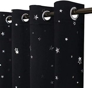 PONY DANCE Black Blackout Curtains Bedroom - Thermal Insulated Nursery Curtains Eyelet for Baby Room Stars Foil Printed Panels for Kids Bedroom Accessories, Width 52 inch by Depth 54 inch, 2 Panels