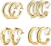 4 Pairs Clip on Earrings Gold Clip on Hoop Earrings C-shaped Cartilage Earrings Cubic Twist Clip on Earrings Non Pierced Earrings for Women Clip Earrings Set