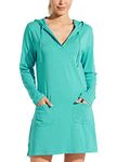 Willit Women's Long Sleeve Cotton Swim Cover Up UPF 50+ SPF Dress Hooded with Pockets Sun Protection Beach Coverup, Aqua, X-Large