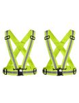 Safety High Visibility Protective Safety Reflective Vest Belt Jacket, Night Cycling Reflector Strips Cross Belt Stripes Adjustable -Green Color Pack Of 2