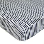 American Baby Company Natural Breathable Printed 100% Cotton Jersey Knit Fitted Crib Sheet, Navy/Grey Funny Stripes, for Boys and Girls