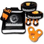 GearAmerica Off-Road Recovery Kit | Tow Strap + Tree Saver + Heavy Duty Snatch Block Pulley + Orange D-Ring Shackles + Winch Line Dampener Bag + Recovery Gloves | Ultimate 4x4 Winching Accessories
