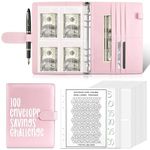 100 Envelope Money Saving Challenge Binder Kit, PU Leather A5 Budget Planner with Cash Envelopes for Financial Goals, Unique Gift for Savings Enthusiasts (Pink)