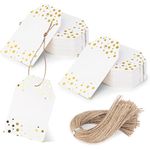 HAKACC 100PCS Hang Tags with String, 5cm x 7.5cm Gold Stamped Dots Paper Tags Gift Labels for Holiday Wedding Gift Box Wrapping