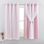 NICETOWN Blackout Curtains for Bedroom - 54 Drop Eyelet Pink Curtains Double Layers Cut Out Stars Blackout Panels with Voile Net for Nursery Room, 2 PCs, 52 x 54-inch, Baby Pink