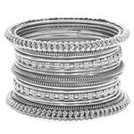Aheli Tribal Traditional Antique Silver Oxidised Bangles Set Fashion Vintage Ethnic Wedding Party Bollywood Stylish Indian Jewelry Gift for Women Size 2.8"