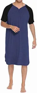 Ekouaer Men's Sleep Shirts Short Sleeve Sleepwear Casual Loose Loungewear Cotton Pjs Robe (Navy,M)