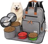 Modoker Dog Travel Bag - Airline Approved Backpack for Pet Accessories Organizer, Tote Weekend Bag with 2 Dog Food Containers, 2 Collapsible Bowls, 1 Pet Mat, Grey