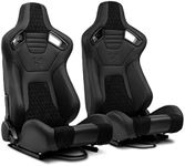 ModifyStreet Pair of All Black PVC w/Suede Snake Pattern & Rear Carbon Fiber Style leather Reclinable Racing Seats W/Silders