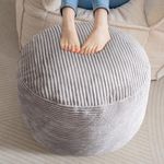 HIGOGOGO Round Stuffed Pouf Ottoman, Corduroy Poufs with Foam Chunk Filling, Furry and Fluffy Pouf Foot Stool Storage Ottoman, 20 X 15 Floor Poufs Foot Rest for Living Room, Grey