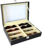 Evelots Glasses Fashion Display Box-Black Vegan Leather Outer, Clear Acrylic Lid, Soft No Scratch Lining-8 Slots